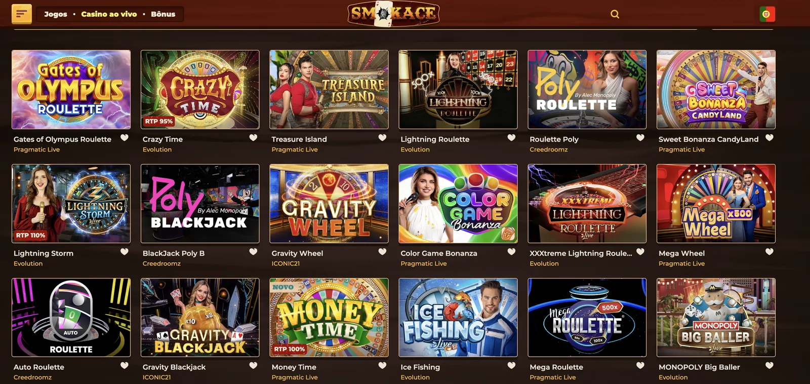 SmokAce live casino lobby