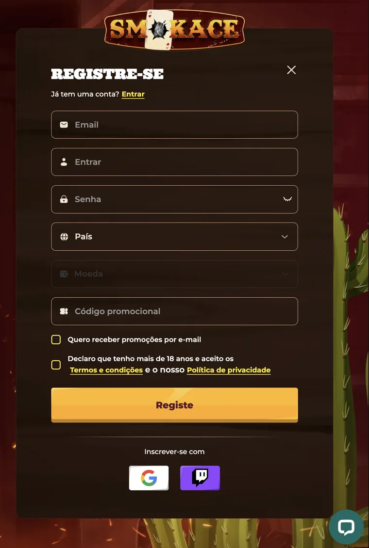 SmokAce sign-up form